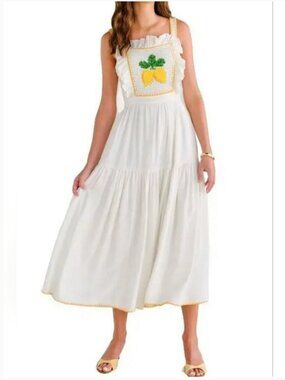 Anthropologie Sailor Kathy Apron White Embroidered Midi Dress size L